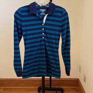 Old Navy Women’s Navy and Teal Striped Polo